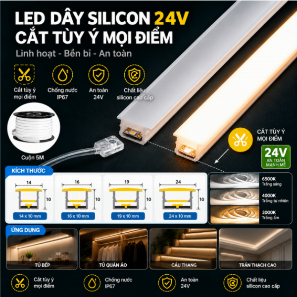 LED Dây Silicon 24V 20x10mm Cắt Đa Điểm – LTP 517-S242010